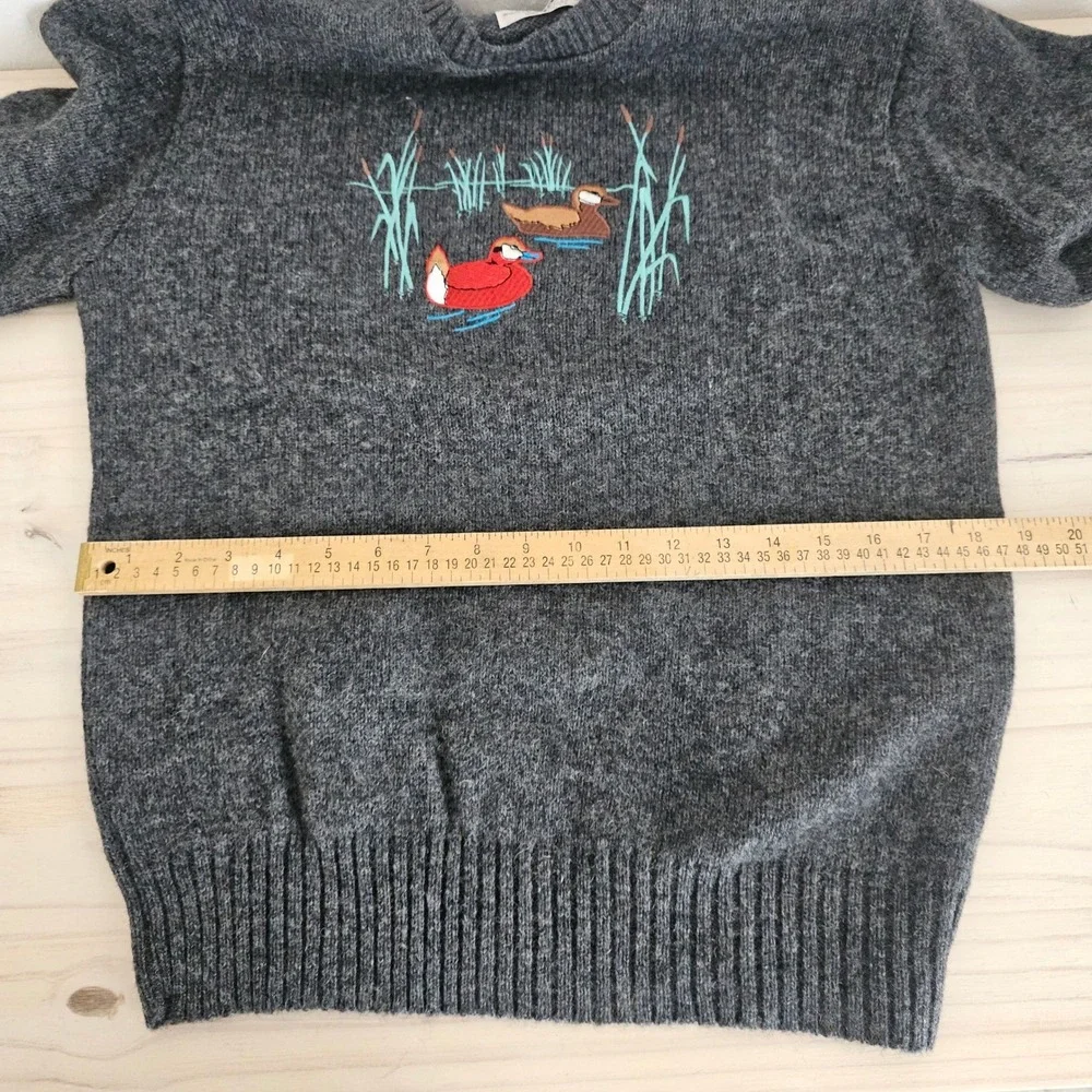 Amana Men's Grey Wool‎ Blend Duck Embroidered Fair Isle Vintage Sweater L USA